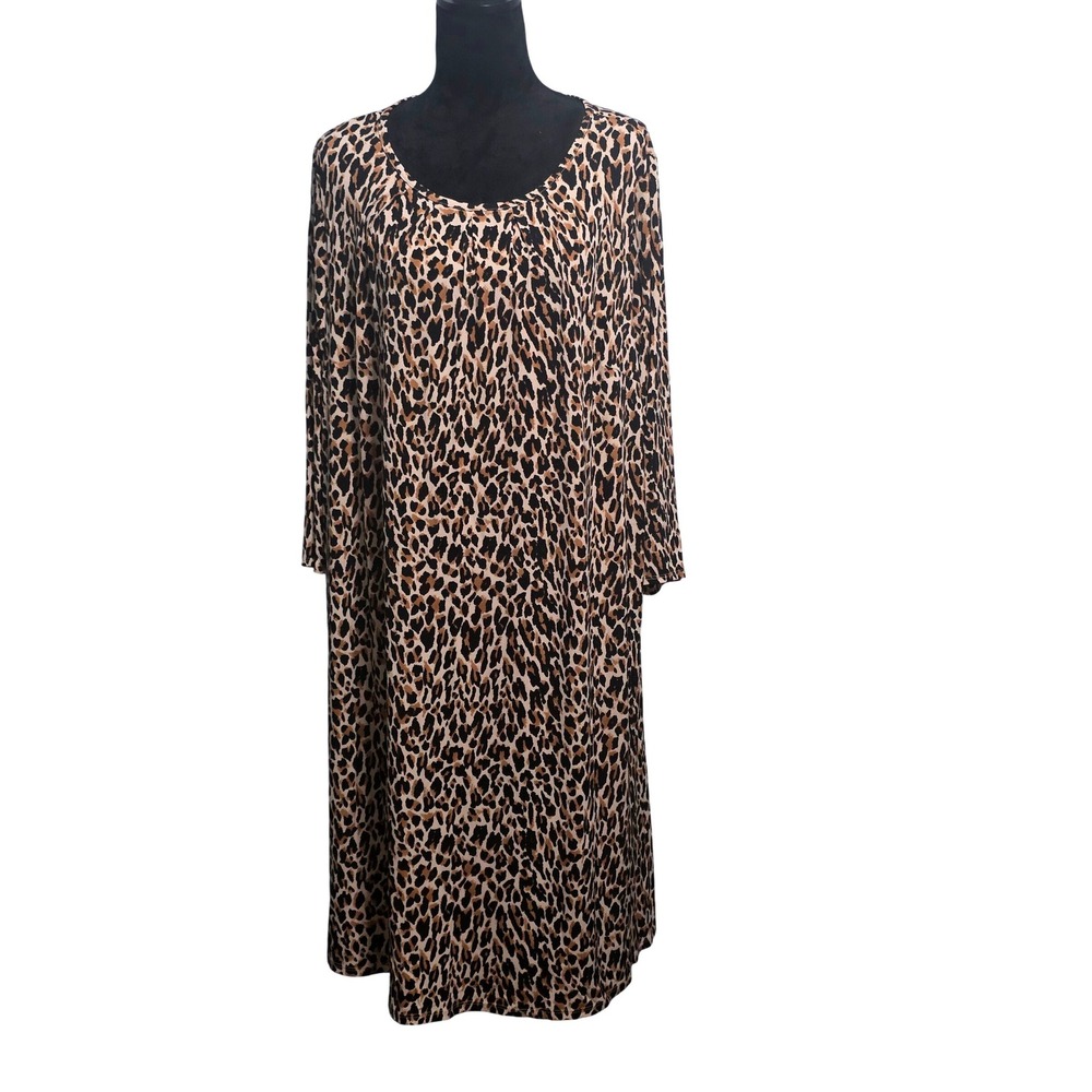 Lane Bryant Womens Leopard Print 3/4 Sleeve‎ Shift Dress Plus Size 22/24 Brown
